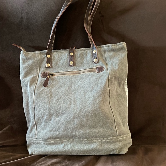 Myra Leather and Fabric Superstar Tote Bag NWT 16 X 16 - Picture 2 of 15